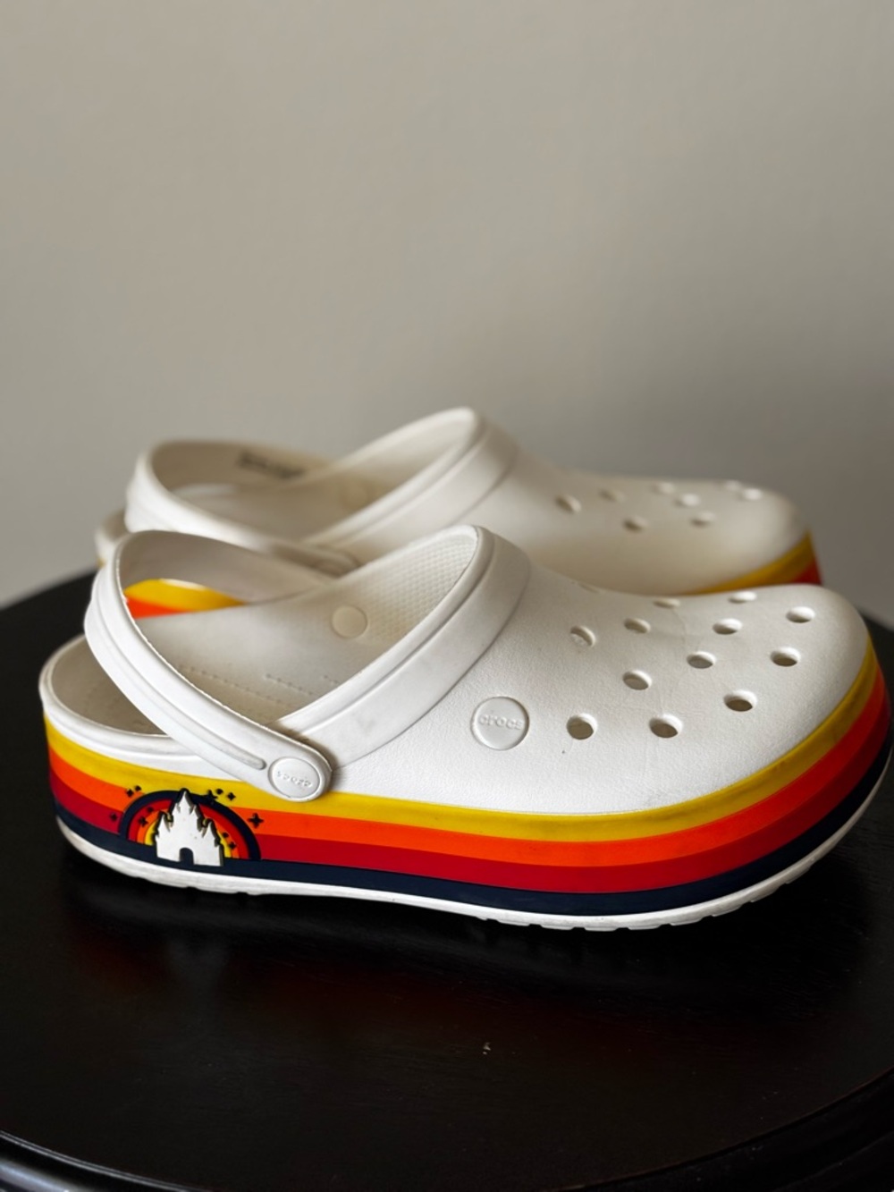 CROCS  White Clog with Rainbow Stripe Platform